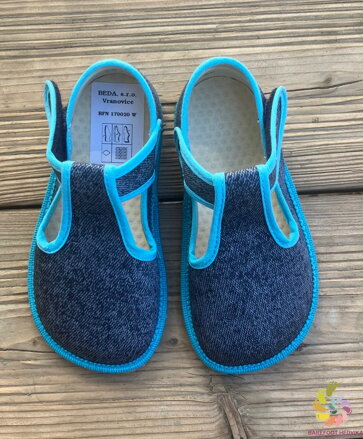 Beda papuče Turquoise Denim (zúžený strih)